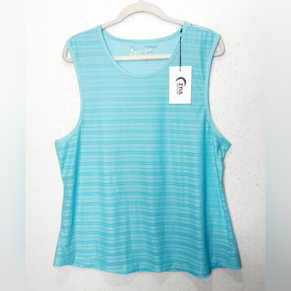 ZYIA Active Sky Luxe Muscle Tank Top Teal Turquoise Blue XXL Activewear Mesh Top - Picture 2 of 8